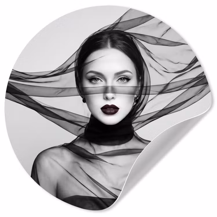 Behangcirkel - Vrouw - Sluier - Portret - Zwart - Wit - Elegant — 1