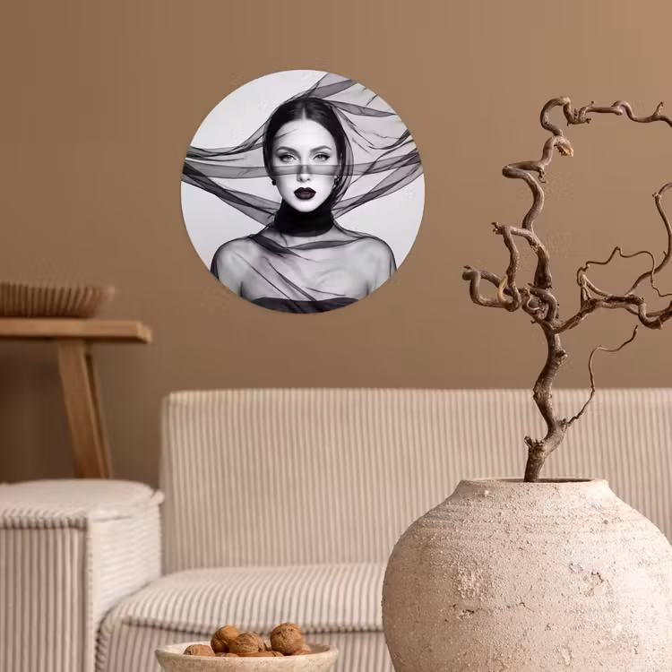 Behangcirkel - Vrouw - Sluier - Portret - Zwart - Wit - Elegant — 2