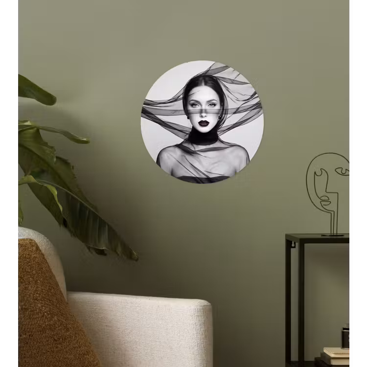 Behangcirkel - Vrouw - Sluier - Portret - Zwart - Wit - Elegant — 3