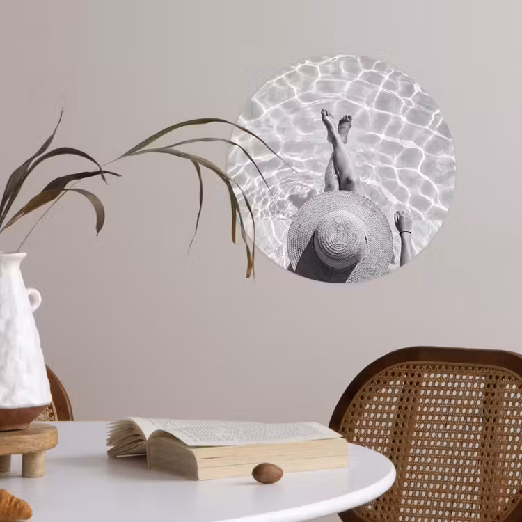 Behangcirkel - Zwembad - Hoed - Water - Zwart - Wit - Zomers — 4