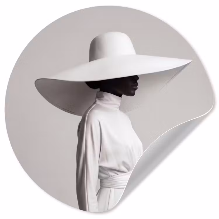 Behangcirkel - Vrouw - Profiel - Hoed - Zwart - Wit - Minimalistisch — 1