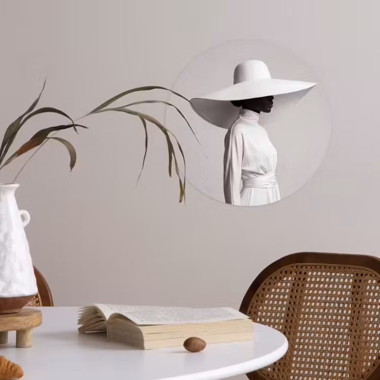 Behangcirkel - Vrouw - Profiel - Hoed - Zwart - Wit - Minimalistisch — 4