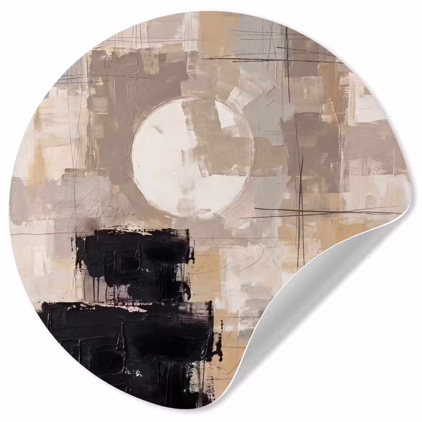 Behangcirkel - Abstract - Cirkel - Modern - Beige - Zwart - Minimalistisch — 1