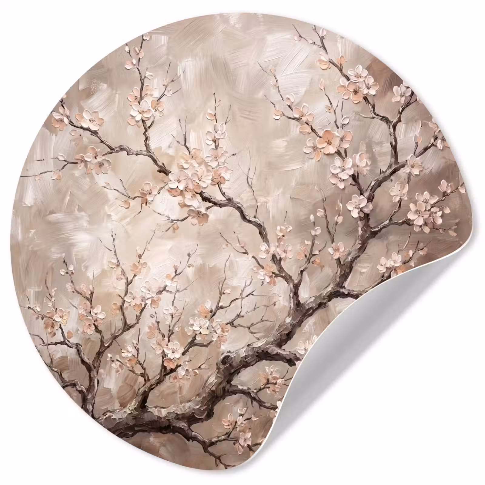 Behangcirkel - Bloesem - Takken - Schilderij - Beige - Serene — 1