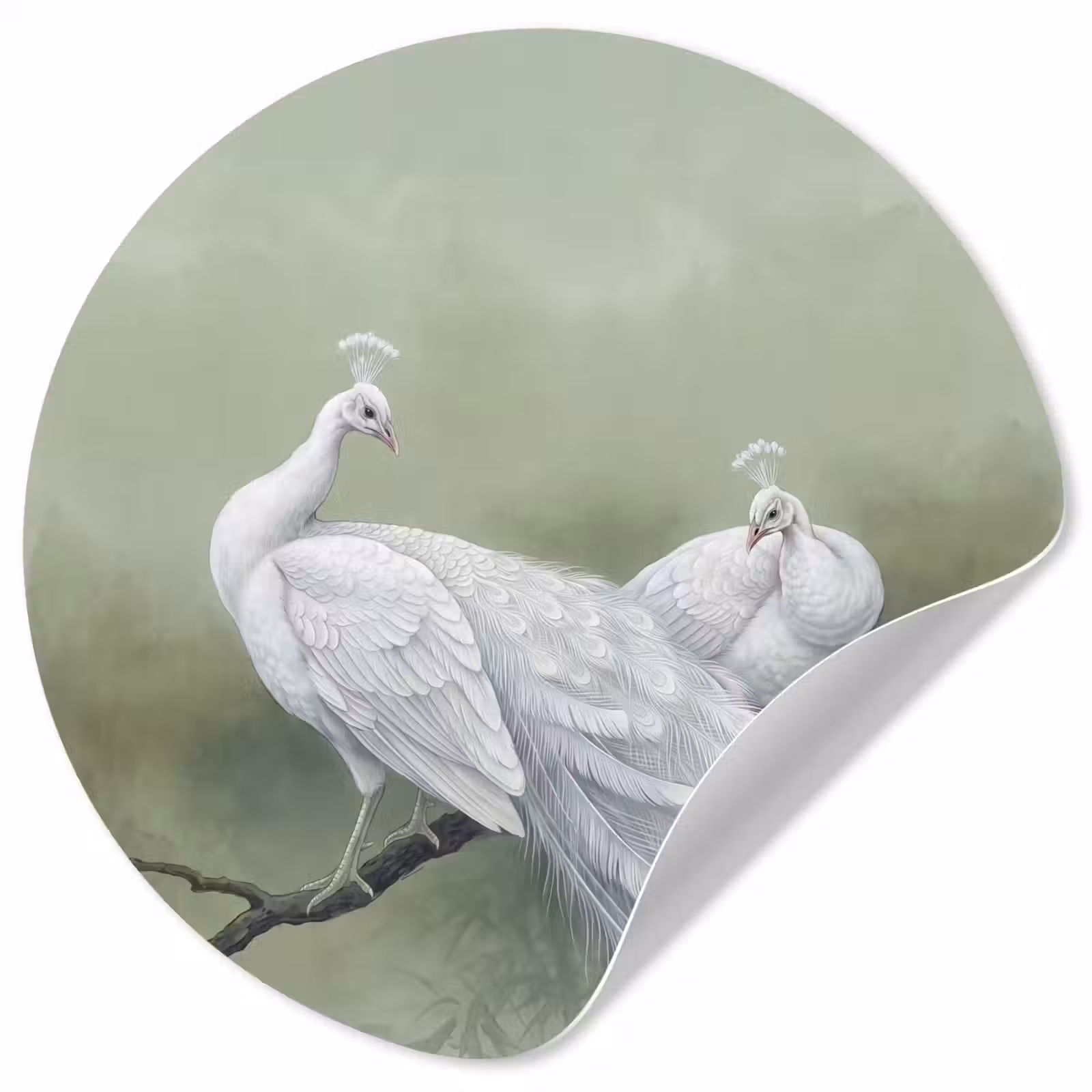 Behangcirkel - Pauwen - Wit - Natuur - Groen — 1