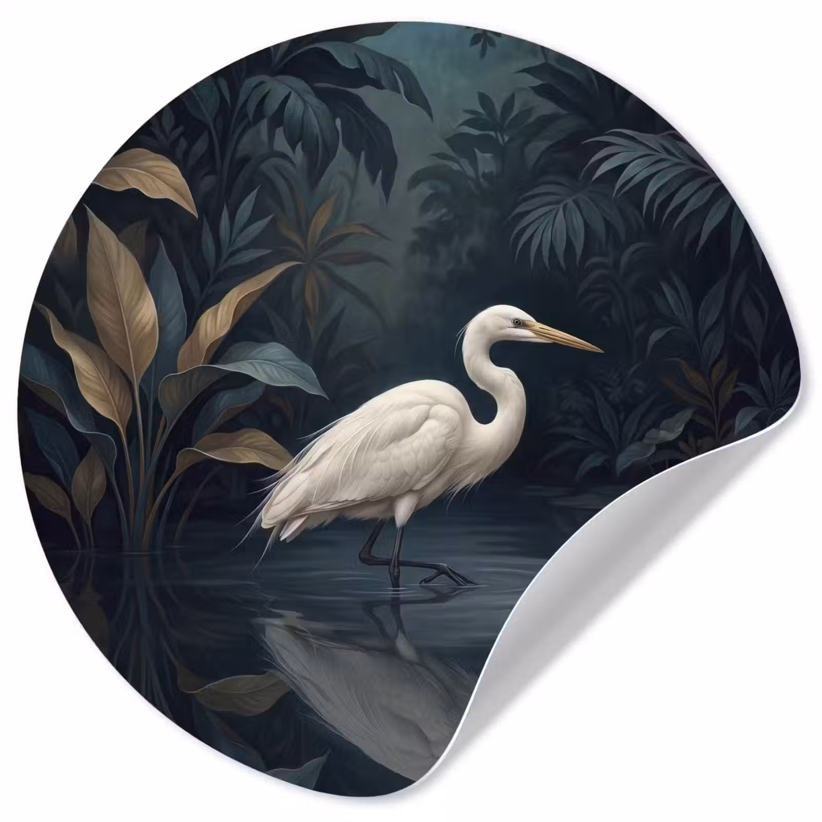 Behangcirkel - Reiger - Water - Natuur - Modern - Wit — 1