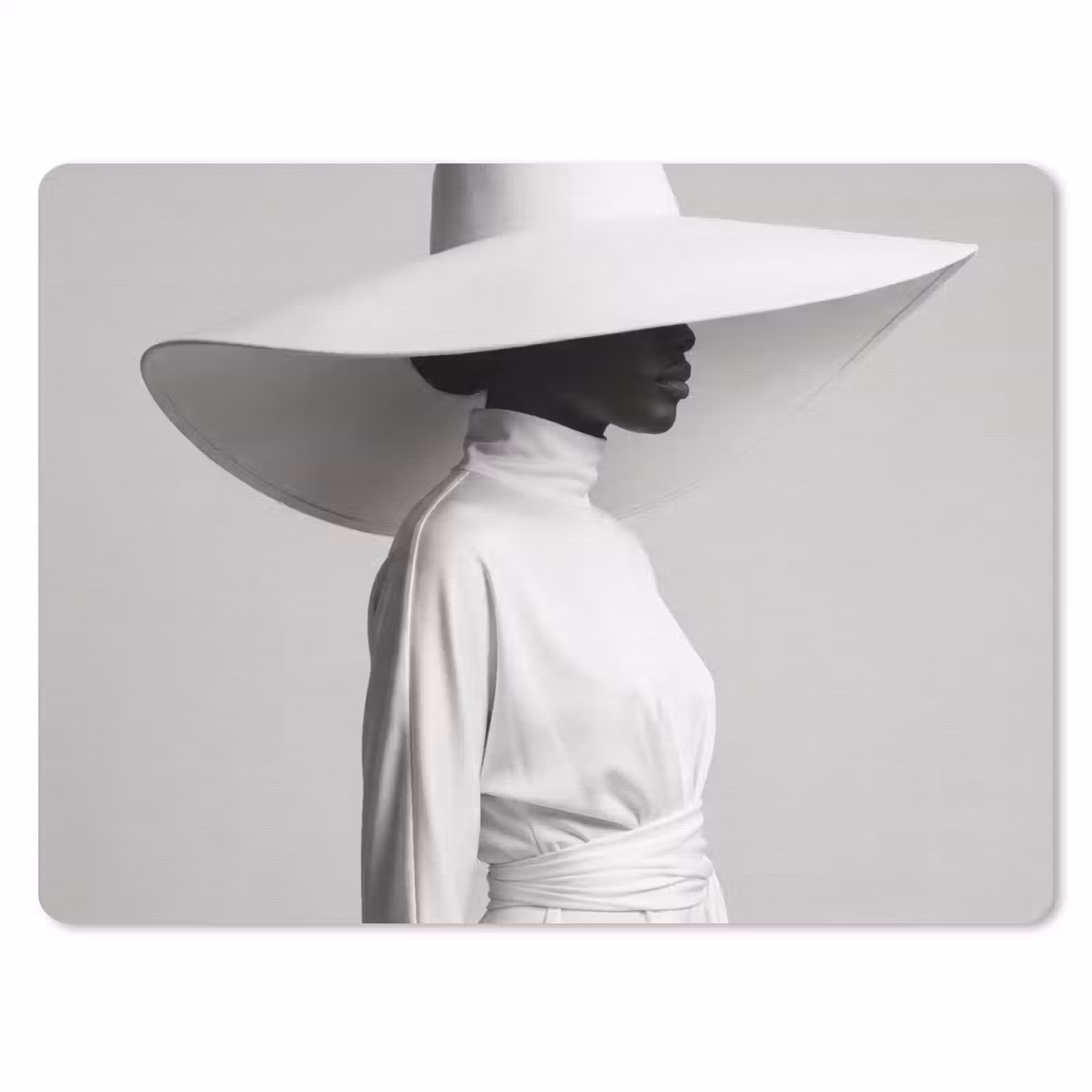 Muismat - Vrouw - Profiel - Hoed - Zwart - Wit - Minimalistisch — 1