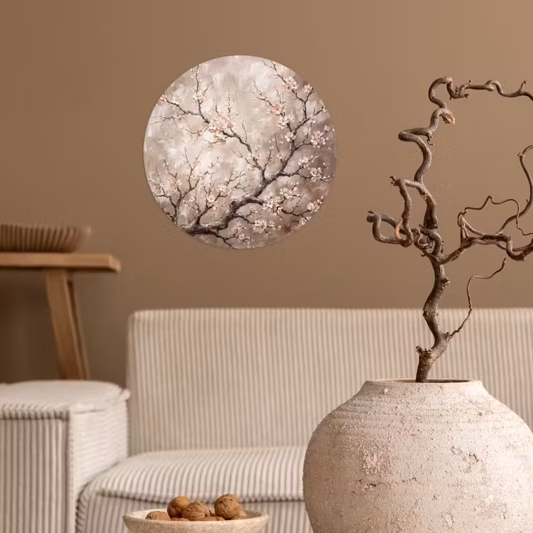 Behangcirkel - Bloesem - Takken - Schilderij - Beige - Serene — 2