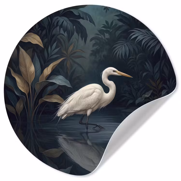 Behangcirkel - Reiger - Water - Natuur - Modern - Wit — 1