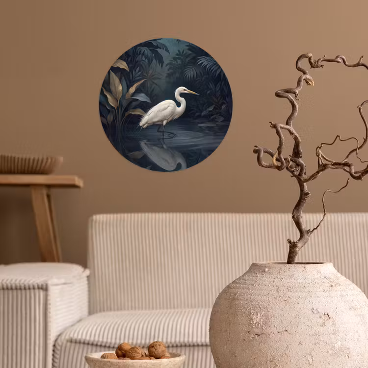 Behangcirkel - Reiger - Water - Natuur - Modern - Wit — 2