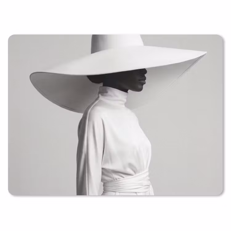 Muismat - Vrouw - Profiel - Hoed - Zwart - Wit - Minimalistisch — 1