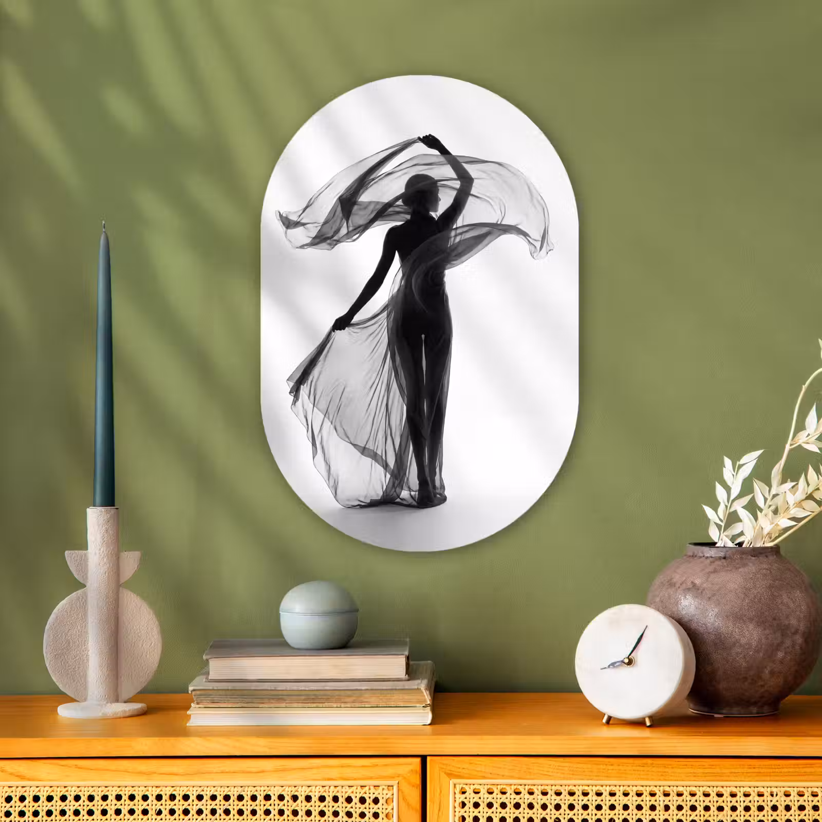 Muurovaal - Kunststof - Vrouw - Sluier - Portret - Zwart - Wit - Artistiek — 1