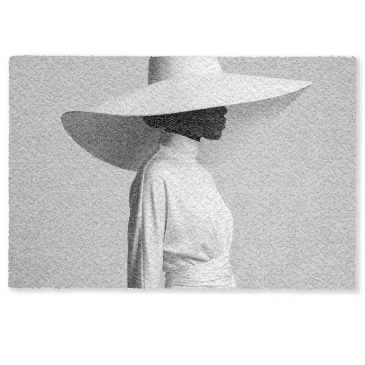 Deurmat - Vrouw - Profiel - Hoed - Zwart - Wit - Minimalistisch — 1
