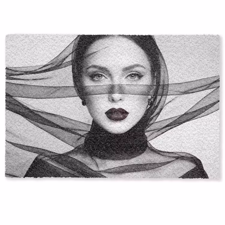 Deurmat - Vrouw - Sluier - Portret - Zwart - Wit - Elegant — 1