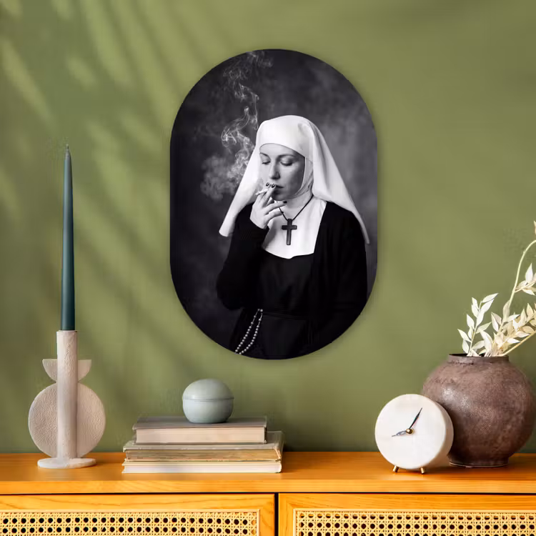 Muurovaal - Kunststof - Non - Roken - Portret - Zwart - Wit - Rebels — 2