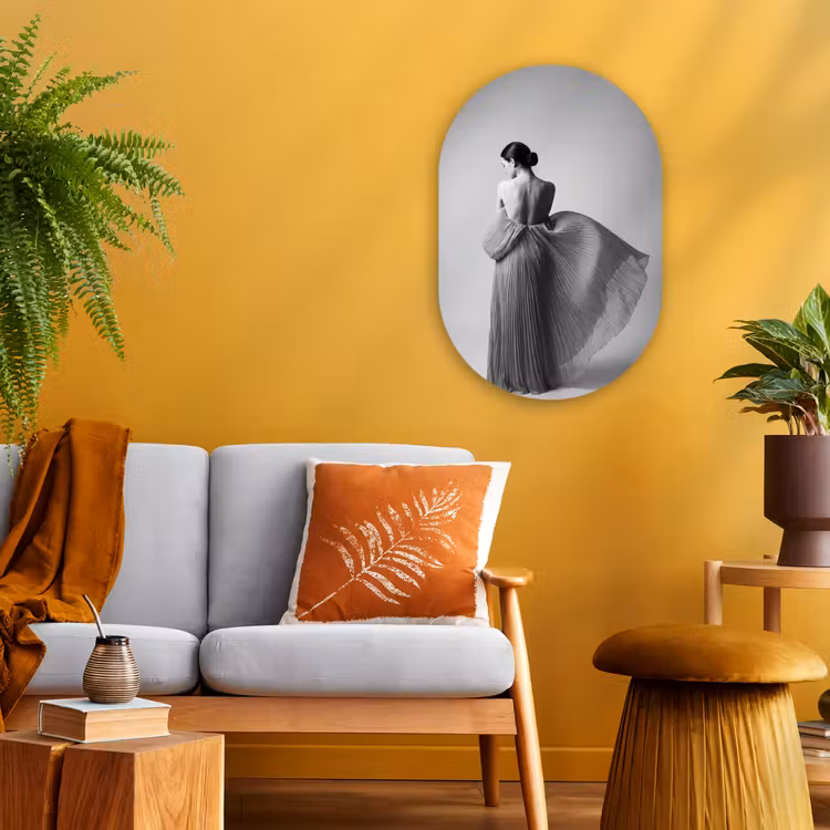 Muurovaal - Kunststof - Vrouw - Rug - Textuur - Zwart - Wit - Elegant — 1