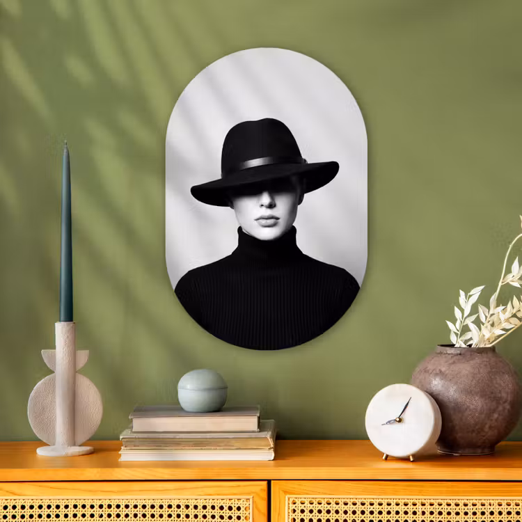 Muurovaal - Kunststof - Vrouw - Schaduw - Zwart - Wit - Mysterieus — 2