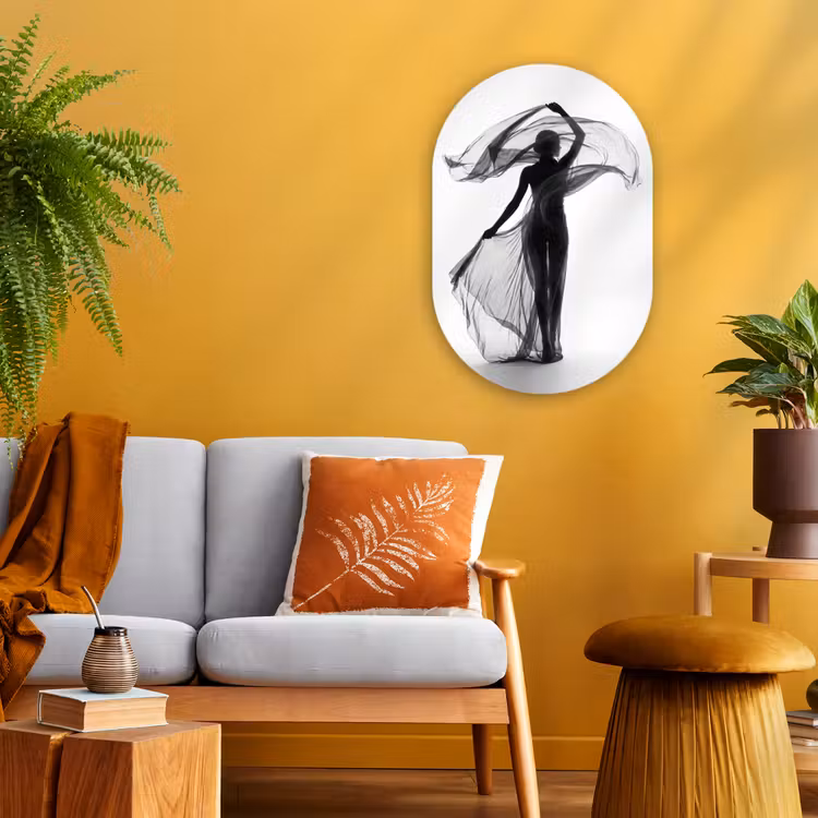 Muurovaal - Kunststof - Vrouw - Sluier - Portret - Zwart - Wit - Artistiek — 2