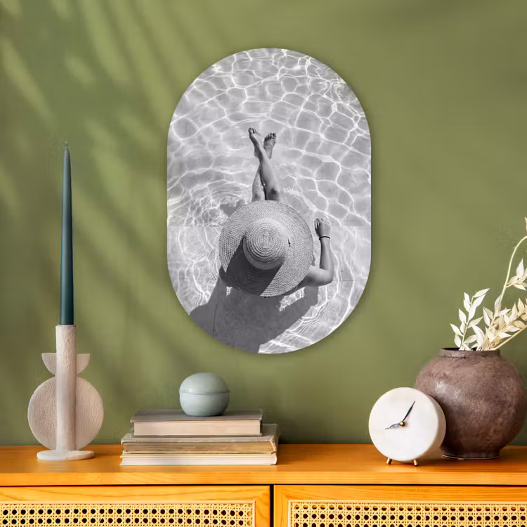 Muurovaal - Kunststof - Zwembad - Hoed - Water - Zwart - Wit - Zomers — 2
