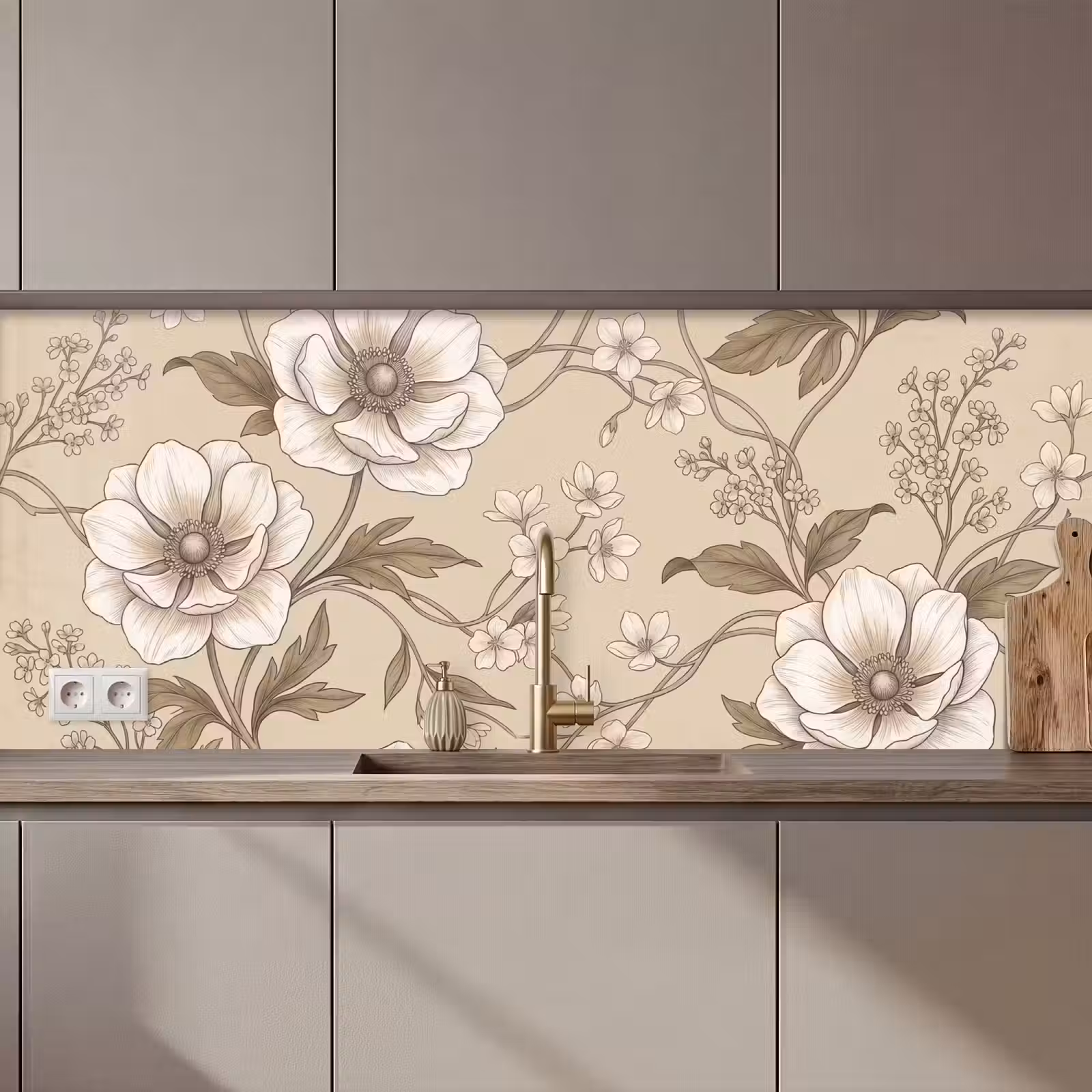 Keuken achterwand - Bloemen - Patroon - Beige — 1