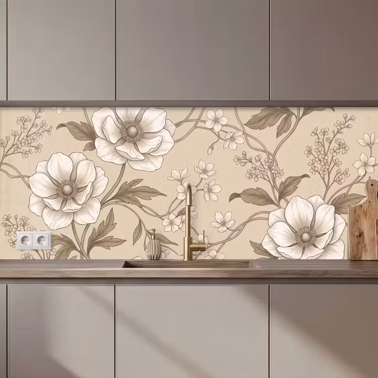 Keuken achterwand - Bloemen - Patroon - Beige — 1