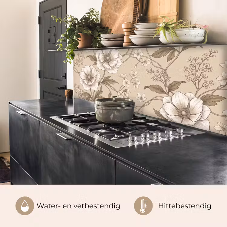 Keuken achterwand - Bloemen - Patroon - Beige — 3