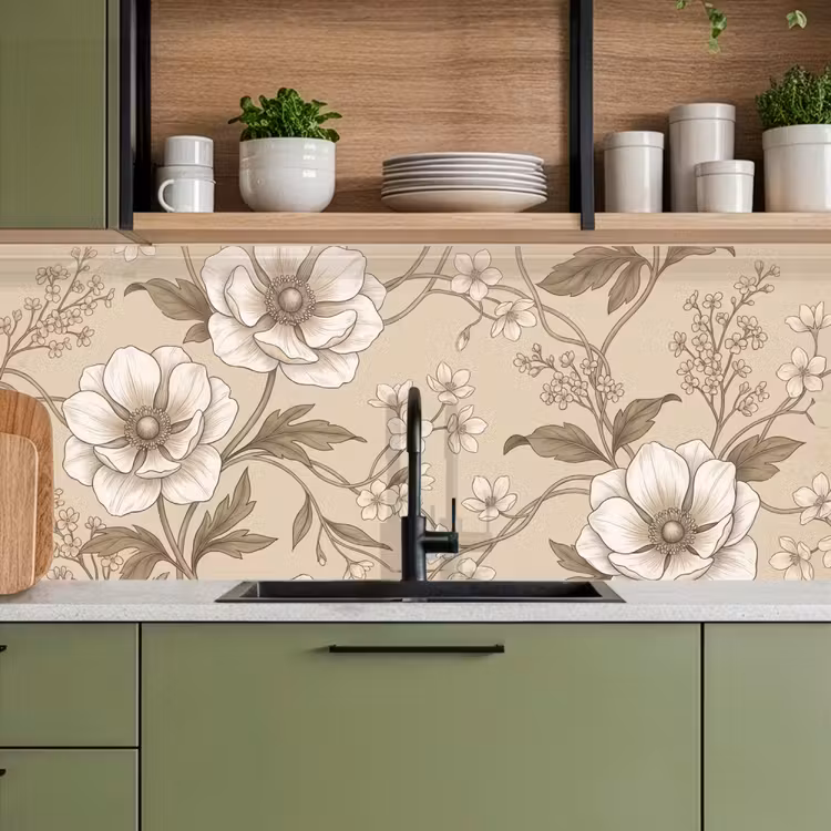 Keuken achterwand - Bloemen - Patroon - Beige — 5