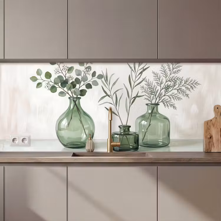 Keuken achterwand - Vazen - Bladeren - Groen — 1