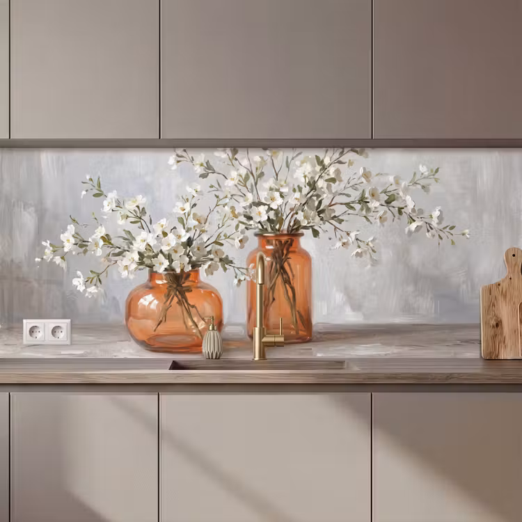 Keuken achterwand - Vazen - Bloemen - Oranje — 1