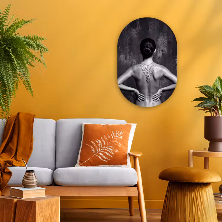 Muurovaal - Kunststof - Rug - Ketting - Portret - Zwart - Wit - Glamour — 2