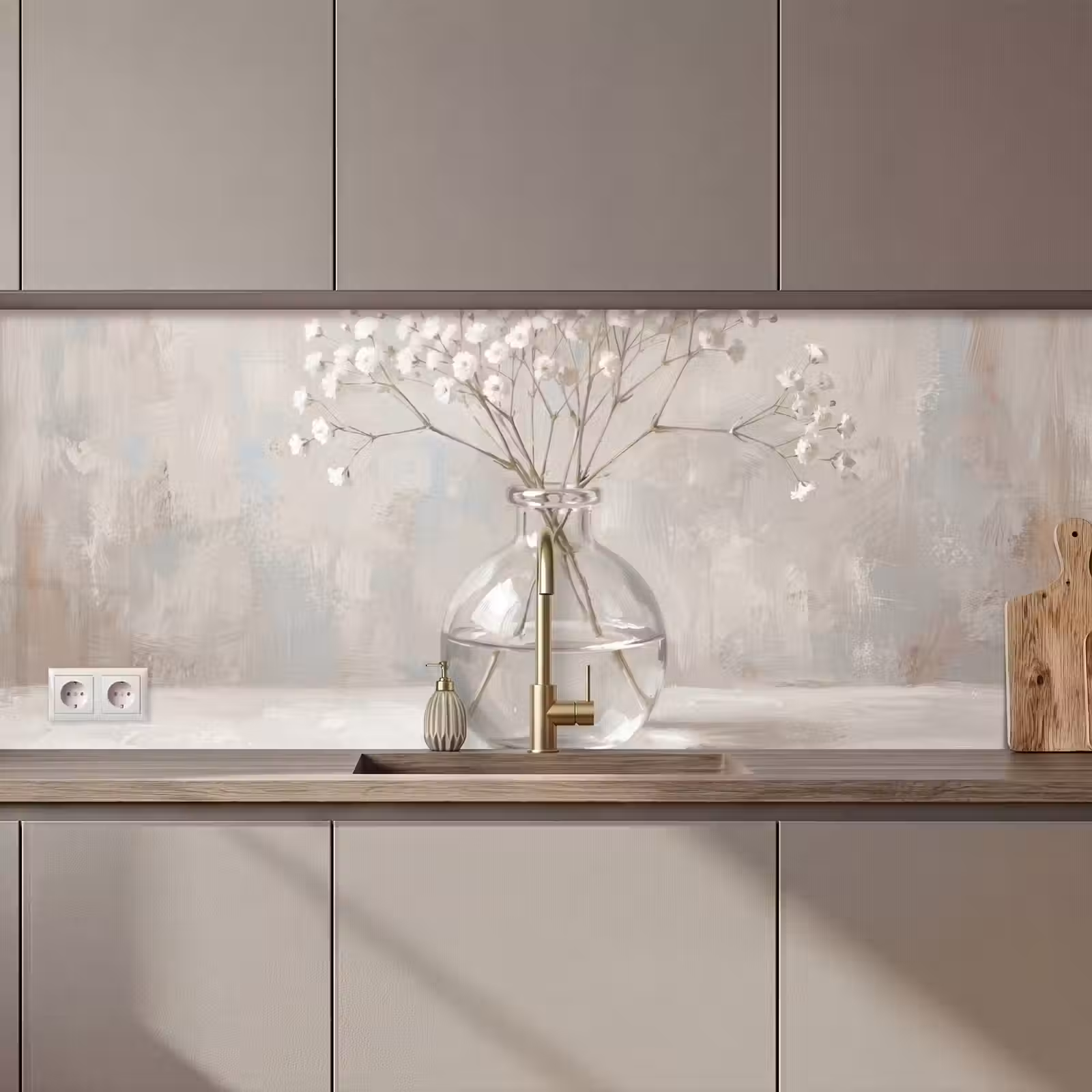 Keuken achterwand - Gipskruid - Vaas - Wit — 1