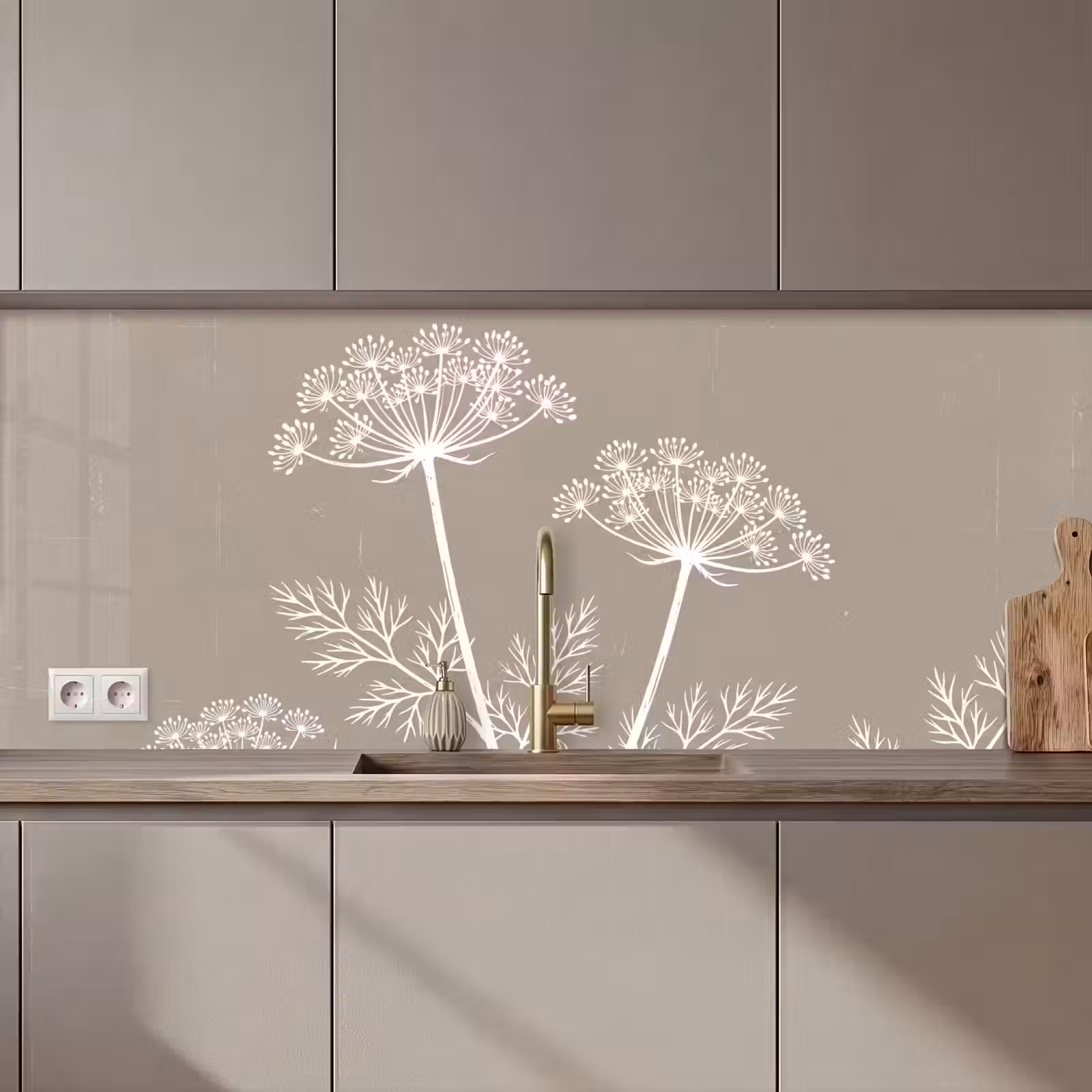 Keuken achterwand - Grafisch - Fluitenkruid - Taupe — 1