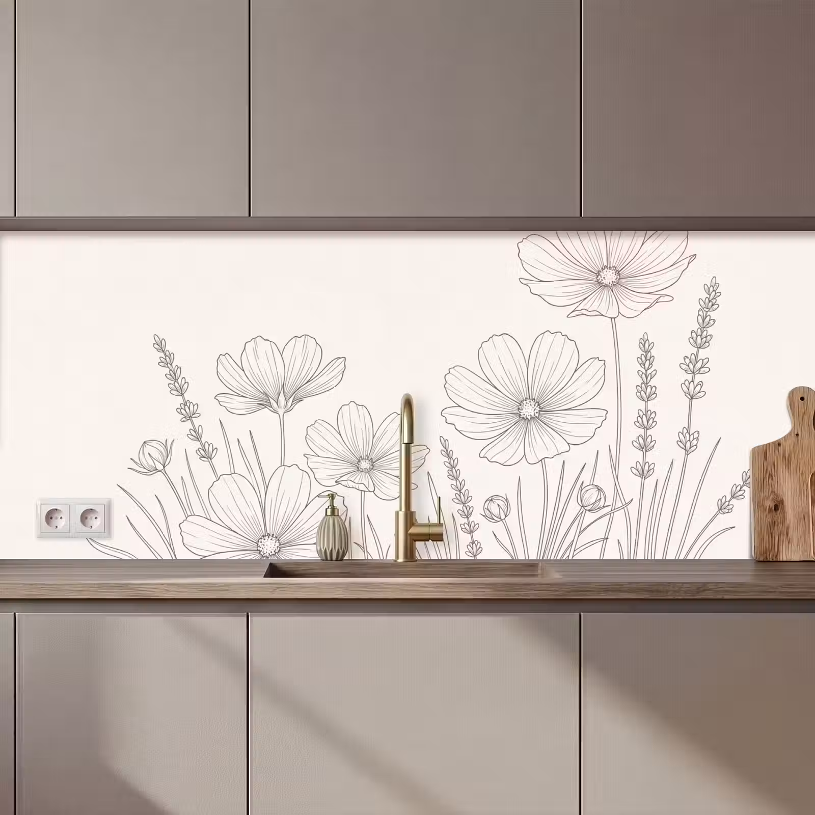 Keuken achterwand - Minimalistisch - Modern - Bloemen - Beige — 1