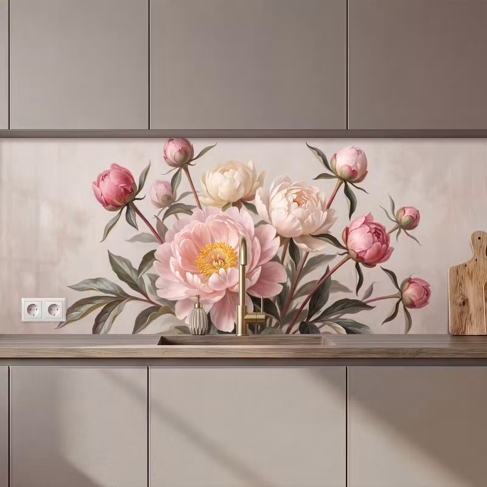 Keuken achterwand - Pioenrozen - Boeket - Roze — 1