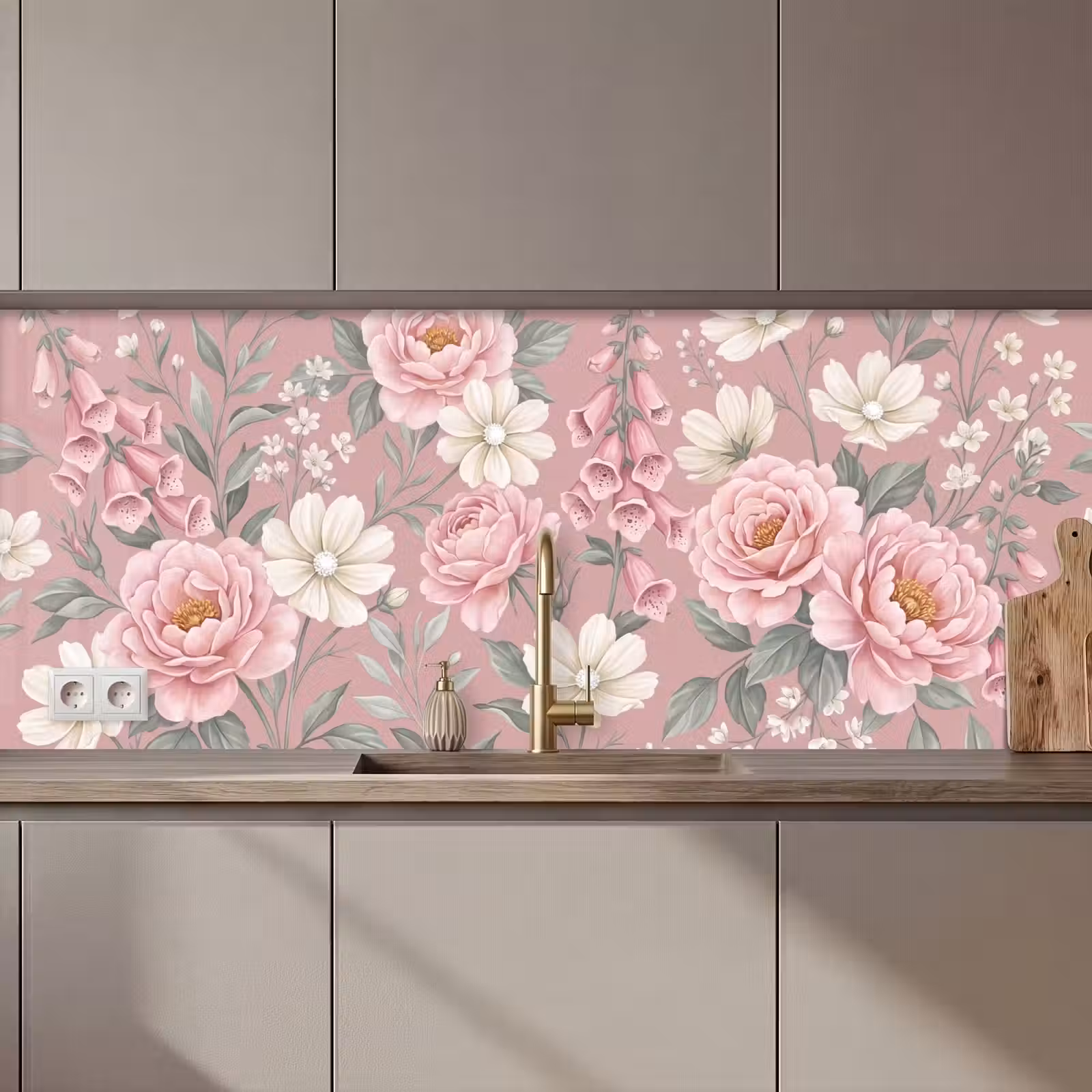 Keuken achterwand - Pioenrozen - Vingerhoedskruid - Pink — 1
