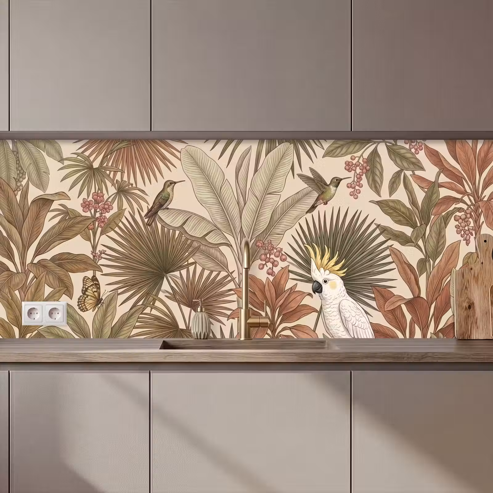 Keuken achterwand - Tropisch - Vogels - Beige — 1