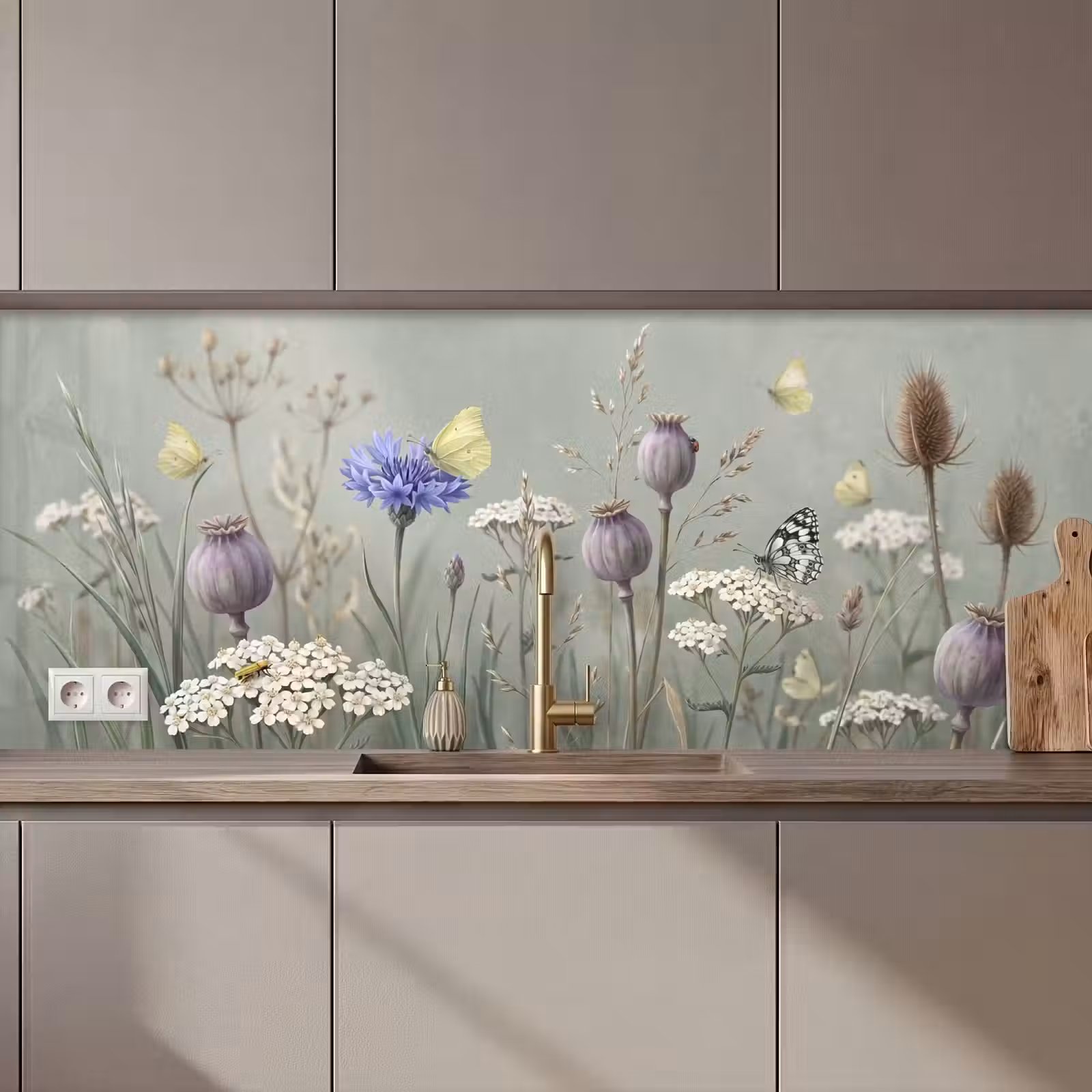 Keuken achterwand - Vlinders - Wildbloemen - Illustratie - Kleurrijk — 1