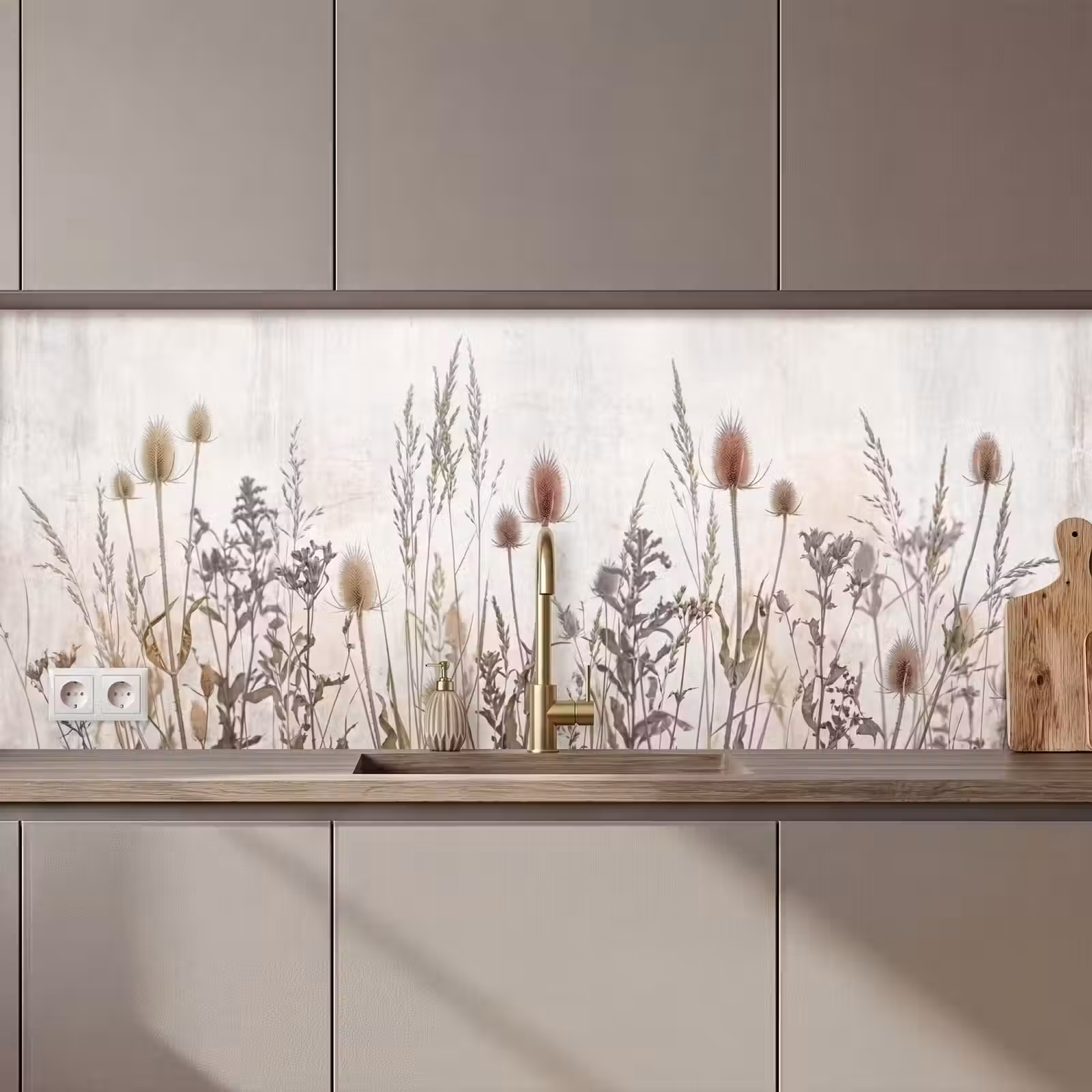 Keuken achterwand - Weidebloemen - Design - Sepia — 1