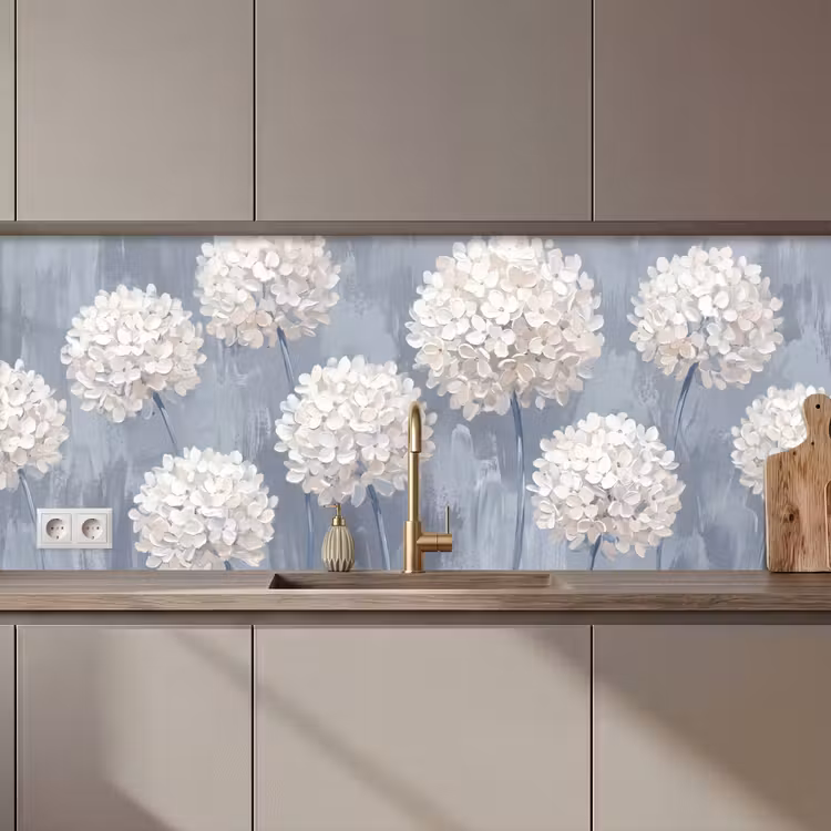 Keuken achterwand - Bloemen - Illustratie - Blauw — 1