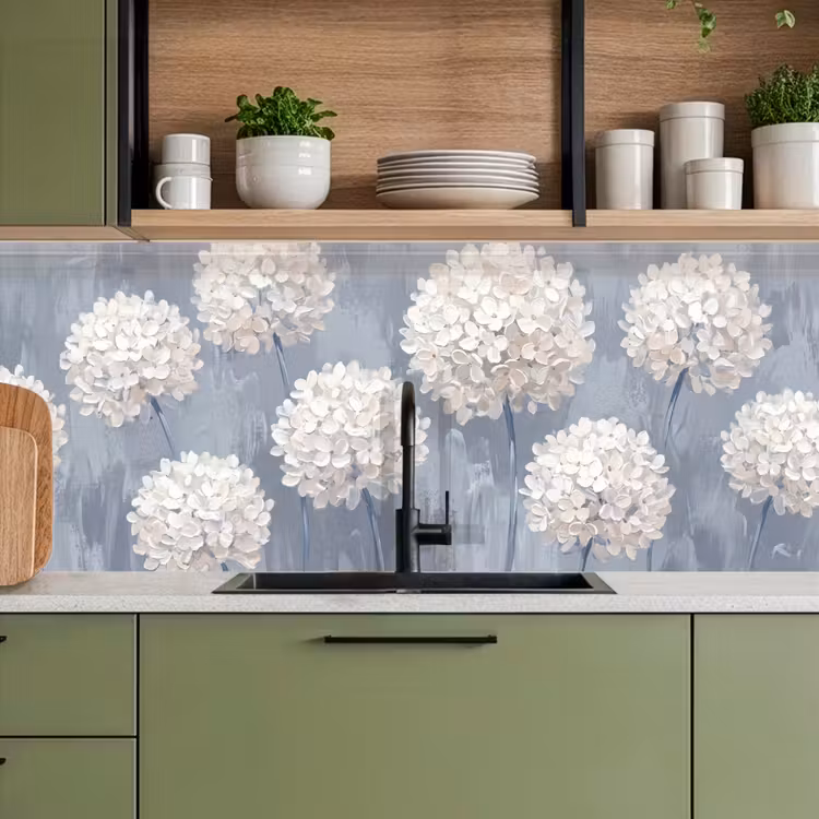 Keuken achterwand - Bloemen - Illustratie - Blauw — 5