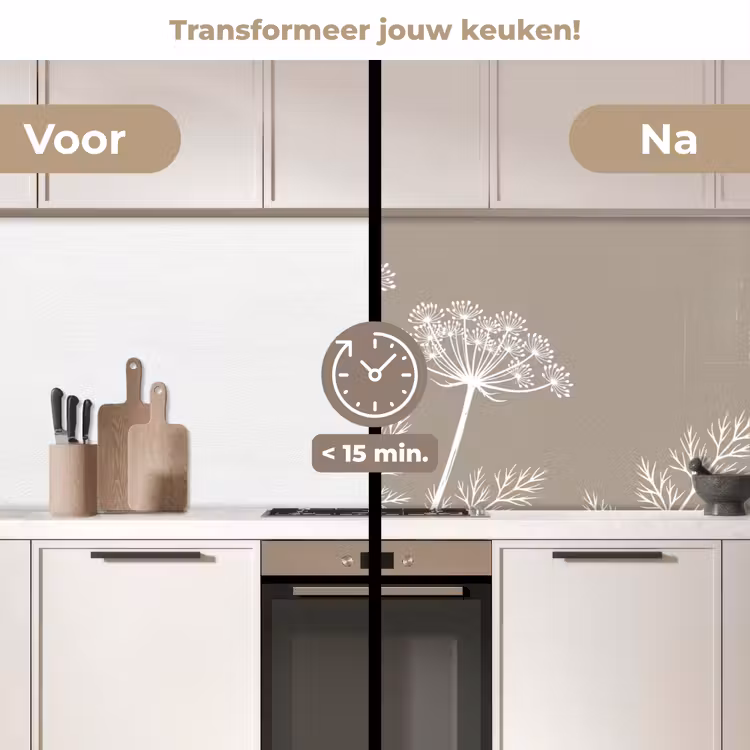 Keuken achterwand - Grafisch - Fluitenkruid - Taupe — 2