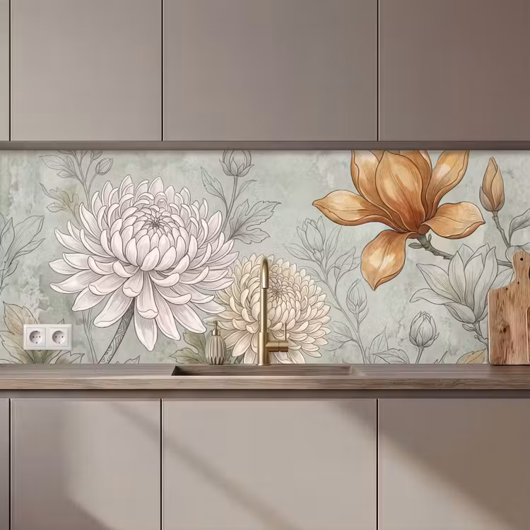 Keuken achterwand - Illustratie - Bloemen - Groen — 1
