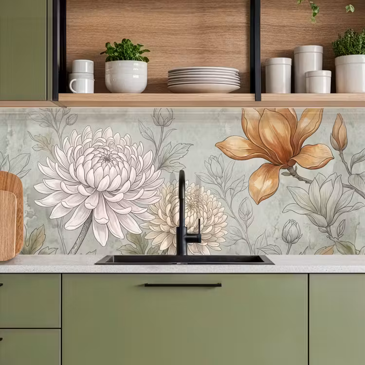 Keuken achterwand - Illustratie - Bloemen - Groen — 5