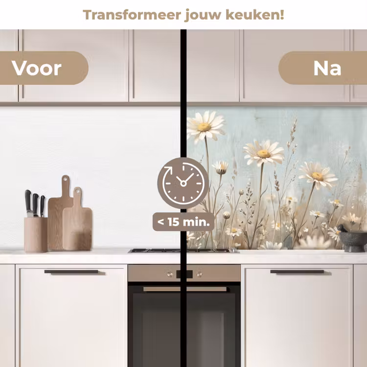 Keuken achterwand - Madelief - Illustratie - Wit — 2