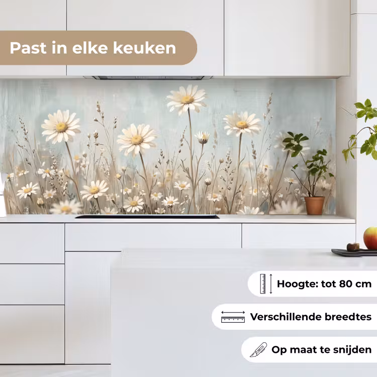 Keuken achterwand - Madelief - Illustratie - Wit — 4