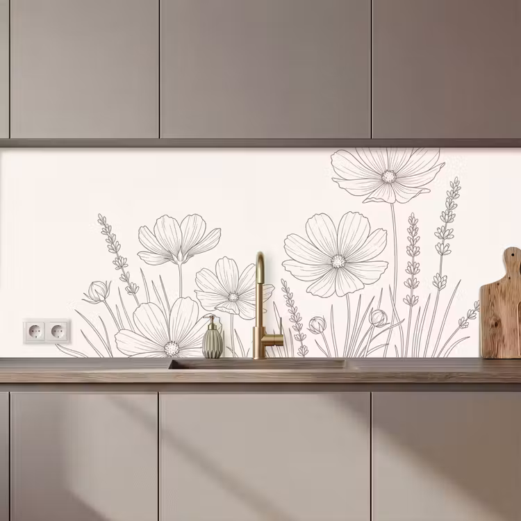 Keuken achterwand - Minimalistisch - Modern - Bloemen - Beige — 1