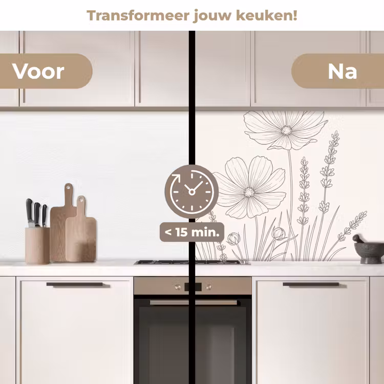 Keuken achterwand - Minimalistisch - Modern - Bloemen - Beige — 2