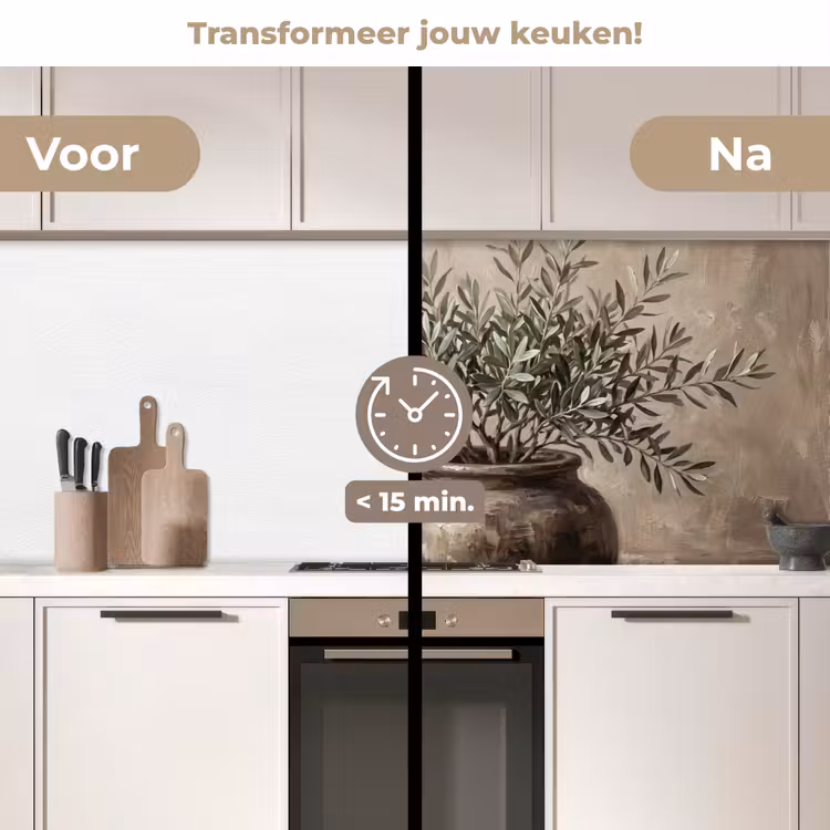 Keuken achterwand - Olijfplant - Aardenpot - Abstract - Beige — 2
