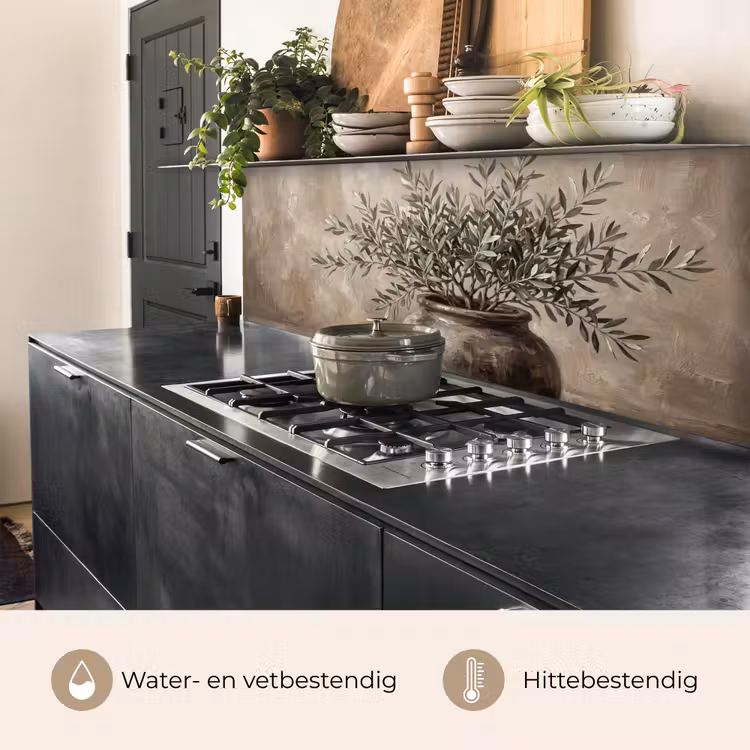 Keuken achterwand - Olijfplant - Aardenpot - Abstract - Beige — 3