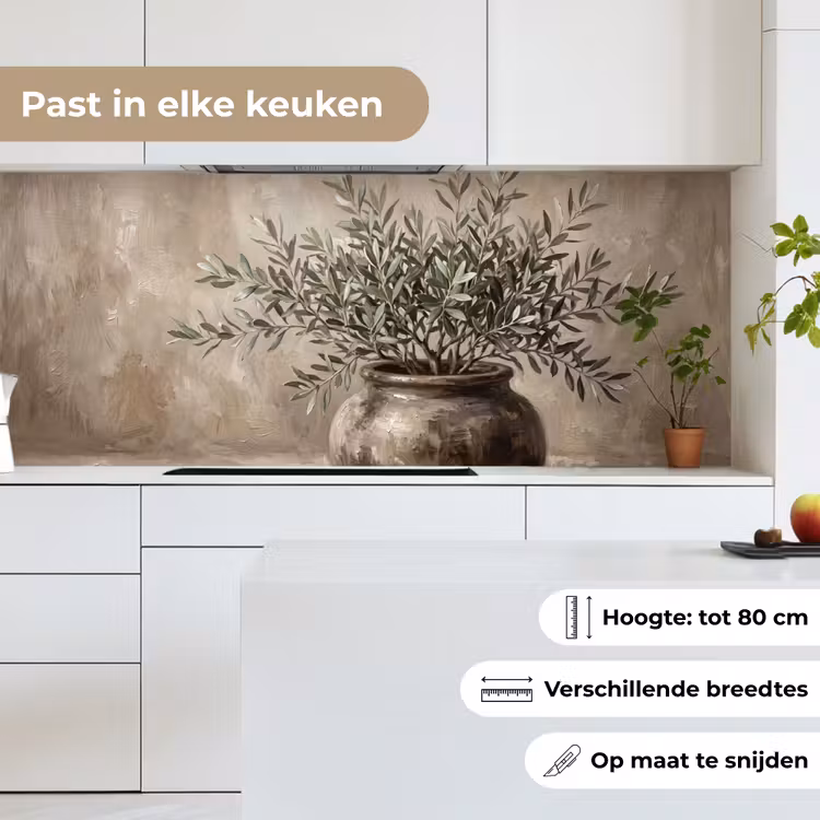 Keuken achterwand - Olijfplant - Aardenpot - Abstract - Beige — 4